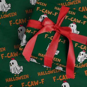 F Caw F Ghost Chicken Costume Wrapping Paper Roll Funny Cute Halloween Poultry Lover TS02 Green Print Your Wear