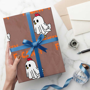 F Caw F Ghost Chicken Costume Wrapping Paper Roll Funny Cute Halloween Poultry Lover TS02 Mocha Print Your Wear