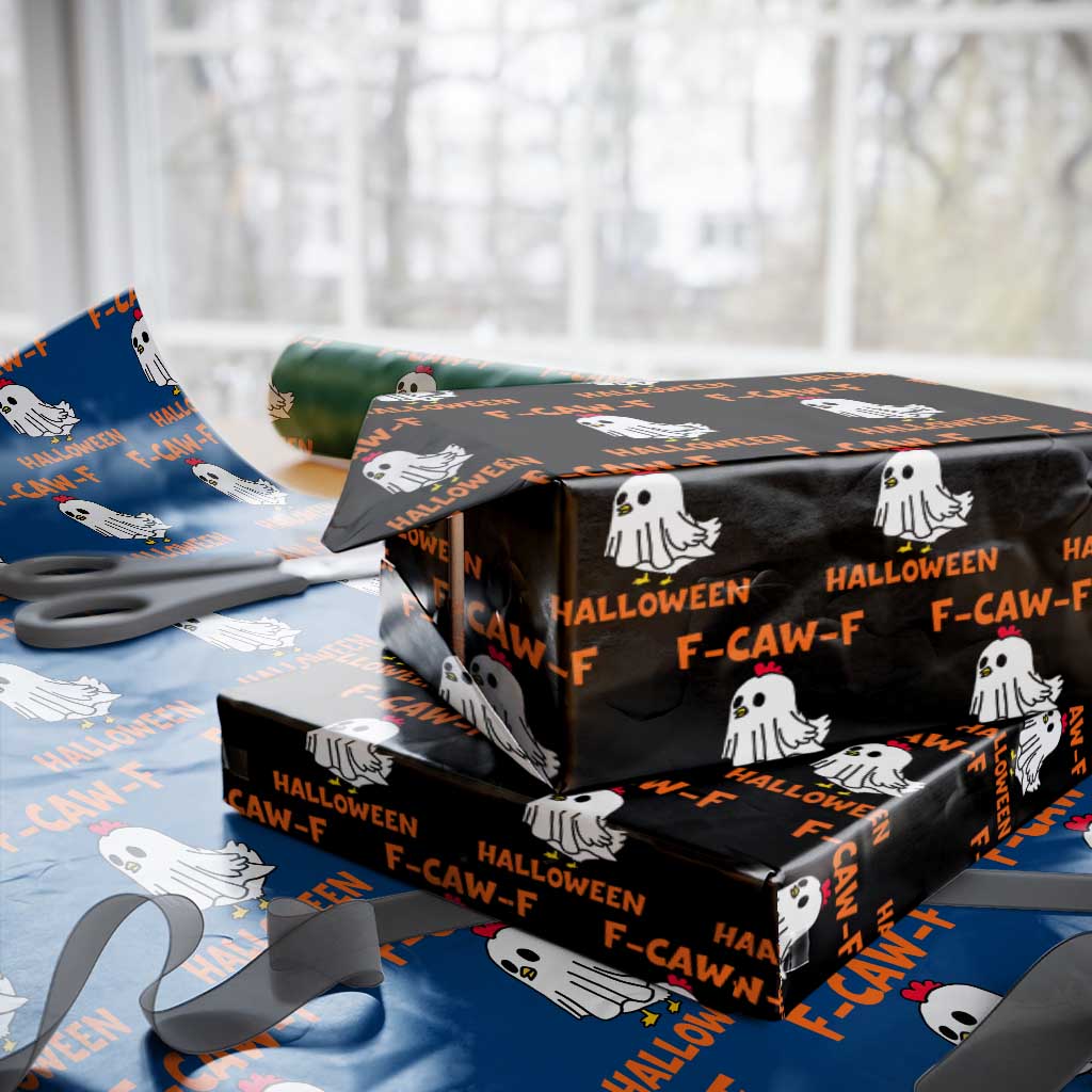 F Caw F Ghost Chicken Costume Wrapping Paper Roll Funny Cute Halloween Poultry Lover TS02 Black Print Your Wear