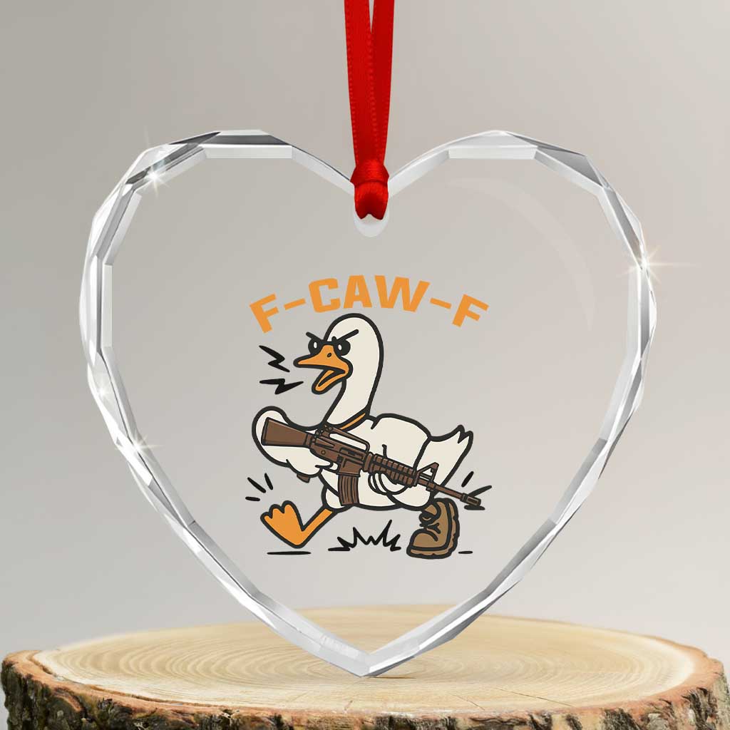 F Caw F Goose With Gun Heart Crystal Glass Ornament Funny Rebellious Gift TS12 Transparent Glass 3'' Heart Print Your Wear
