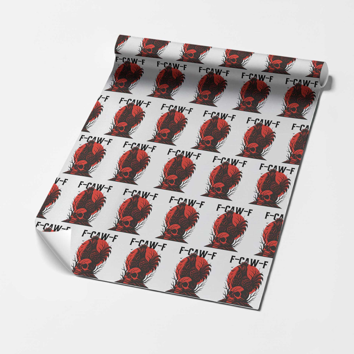 F Caw F Gothic Chicken Horror Wrapping Paper Roll Creepy Skull Rooster Halloween Dark Humor TS02 White Print Your Wear