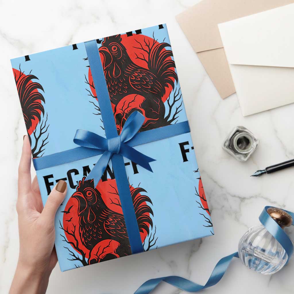 F Caw F Gothic Chicken Horror Wrapping Paper Roll Creepy Skull Rooster Halloween Dark Humor TS02 Light Blue Print Your Wear