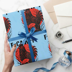 F Caw F Gothic Chicken Horror Wrapping Paper Roll Creepy Skull Rooster Halloween Dark Humor TS02 Light Blue Print Your Wear