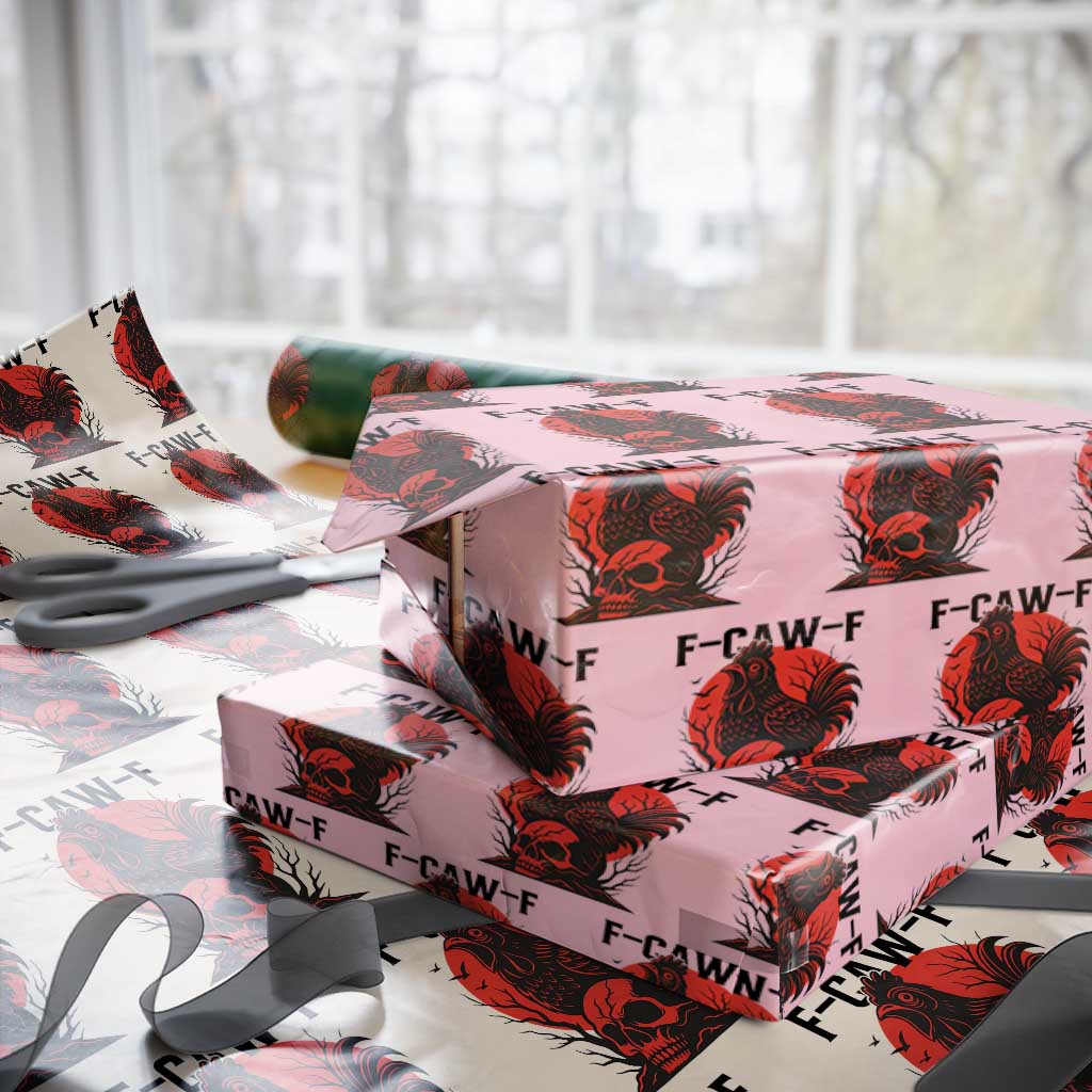 F Caw F Gothic Chicken Horror Wrapping Paper Roll Creepy Skull Rooster Halloween Dark Humor TS02 Light Pink Print Your Wear