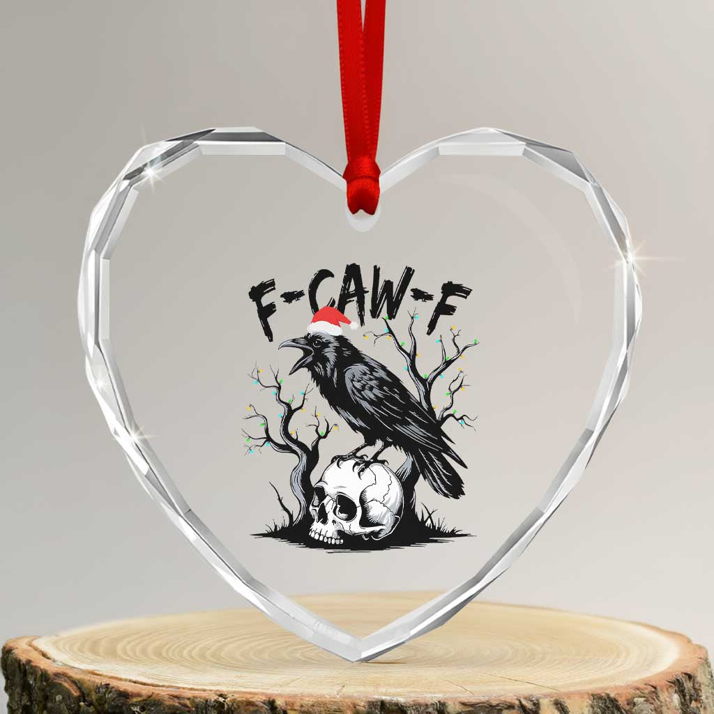 F Caw F Gothic Christmas Raven Heart Crystal Glass Ornament With Skull Funny Dark Holiday Humor Spooky Season TS02 Transparent Glass 3'' Heart Print Your Wear