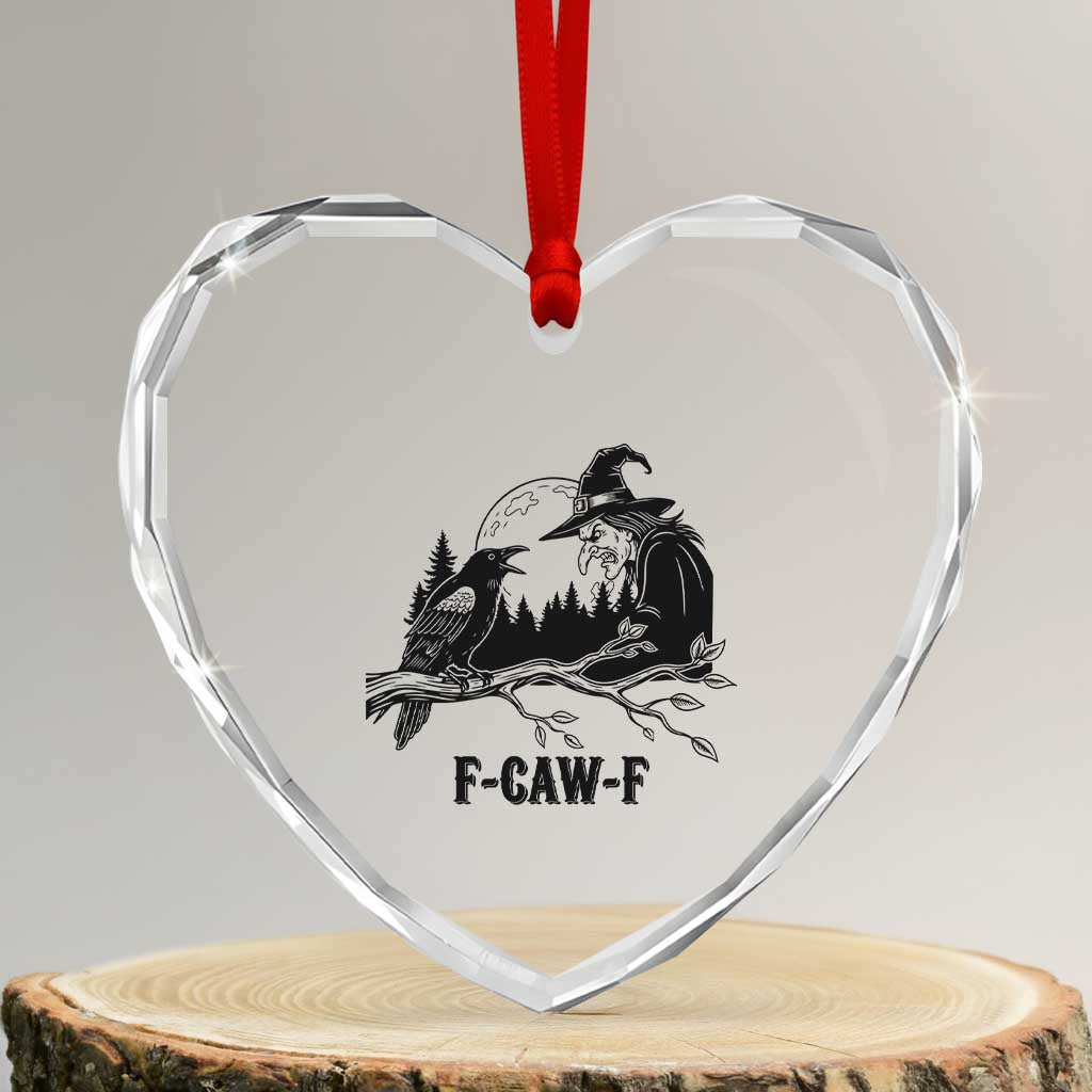 F Caw F Gothic Raven and Witch Heart Crystal Glass Ornament Funny Halloween Spooky October Vibes TS02 Transparent Glass 3'' Heart Print Your Wear