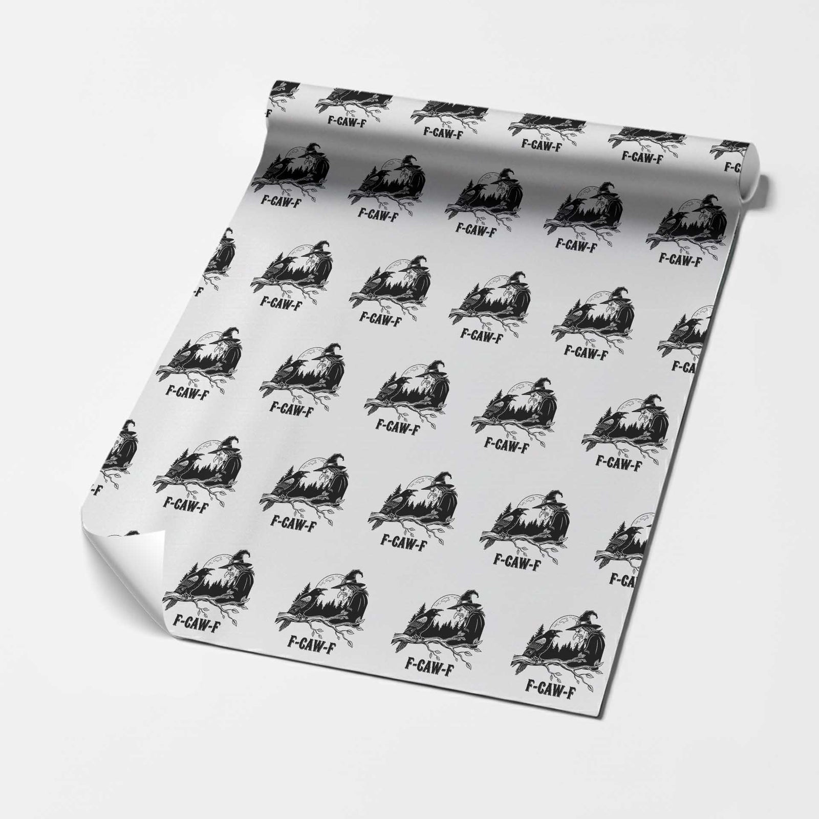 F Caw F Gothic Raven and Witch Wrapping Paper Roll Funny Halloween Spooky October Vibes TS02 White Print Your Wear