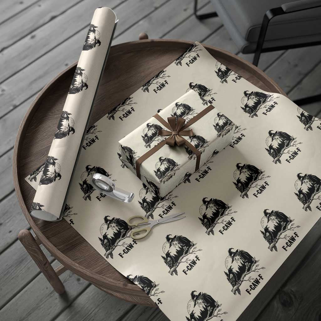 F Caw F Gothic Raven and Witch Wrapping Paper Roll Funny Halloween Spooky October Vibes TS02 Beige Print Your Wear