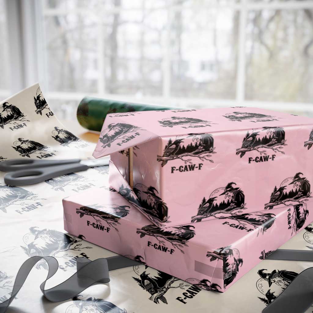 F Caw F Gothic Raven and Witch Wrapping Paper Roll Funny Halloween Spooky October Vibes TS02 Light Pink Print Your Wear