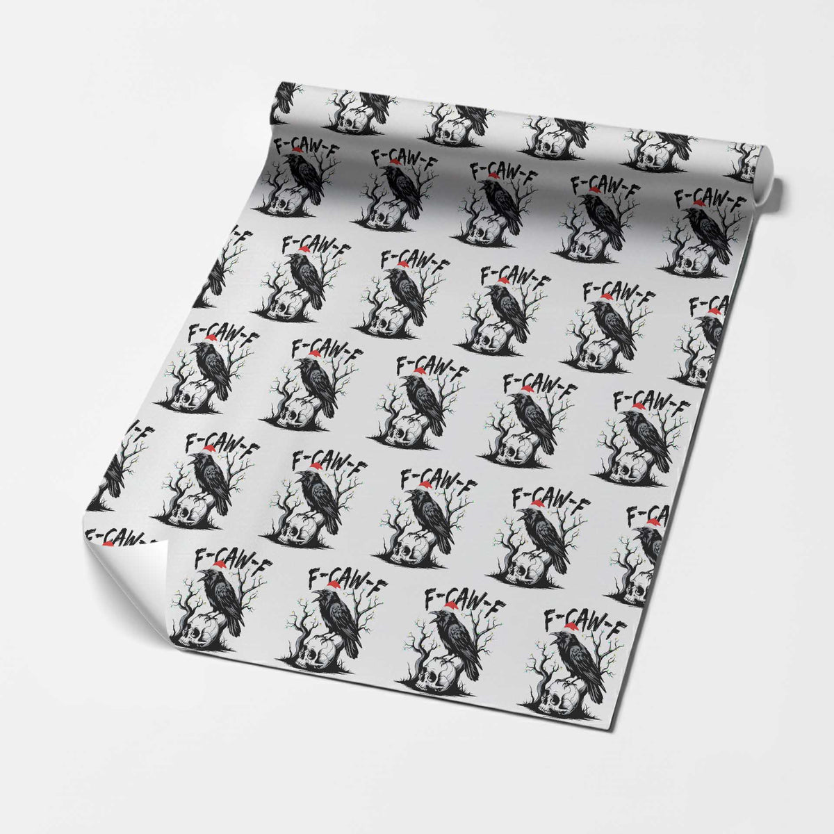 F Caw F Gothic Xmas Raven Wrapping Paper Roll With Skull Funny Dark Holiday Humor Spooky Season TS02 White Print Your Wear