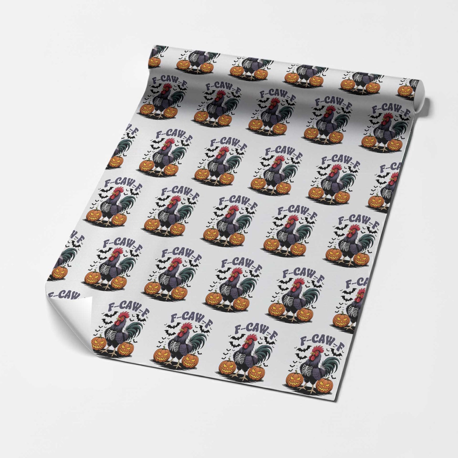 F Caw F Halloween Chicken Skeleton Wrapping Paper Roll Spooky Funny Rooster Meme TS02 White Print Your Wear