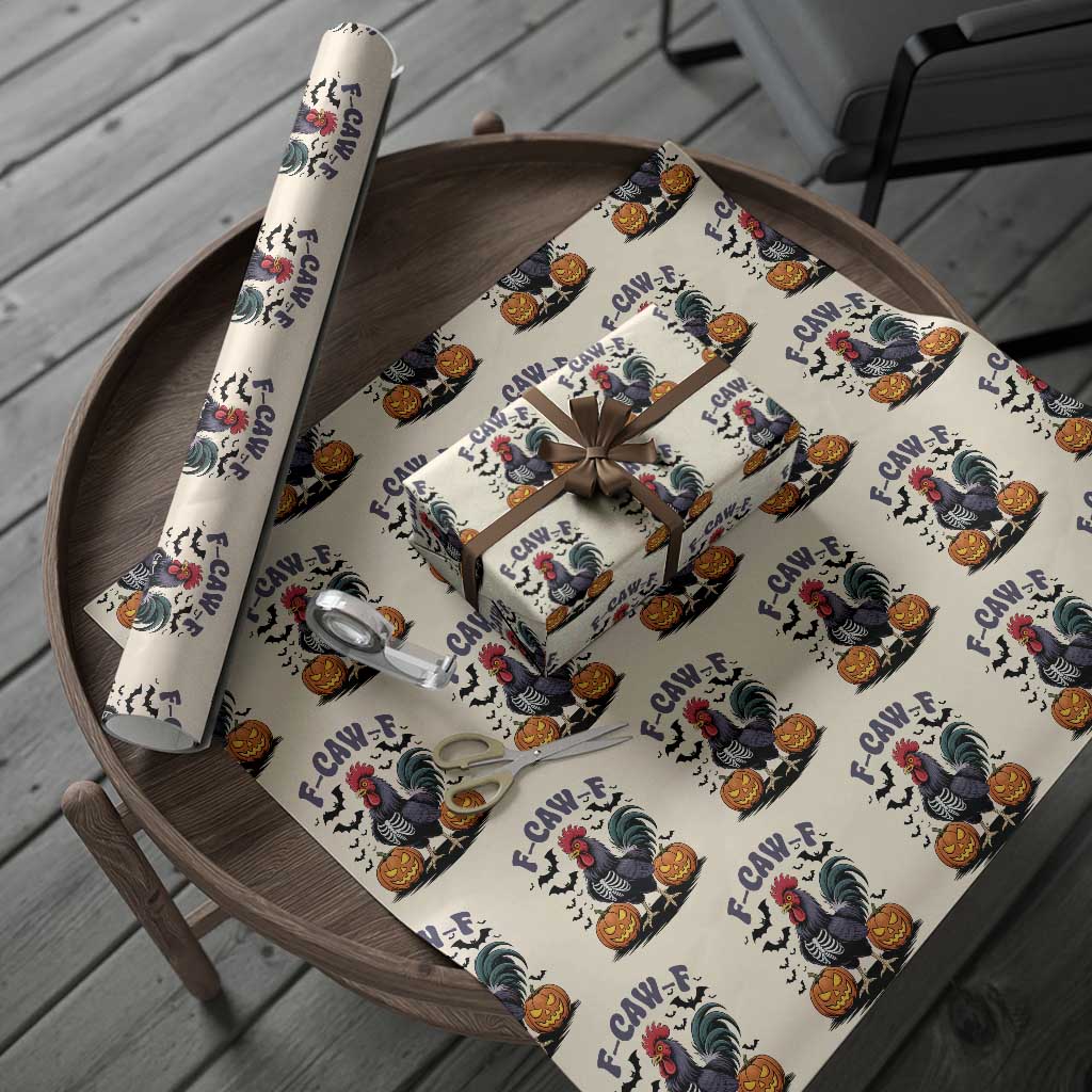 F Caw F Halloween Chicken Skeleton Wrapping Paper Roll Spooky Funny Rooster Meme TS02 Beige Print Your Wear