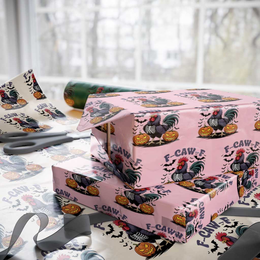 F Caw F Halloween Chicken Skeleton Wrapping Paper Roll Spooky Funny Rooster Meme TS02 Light Pink Print Your Wear