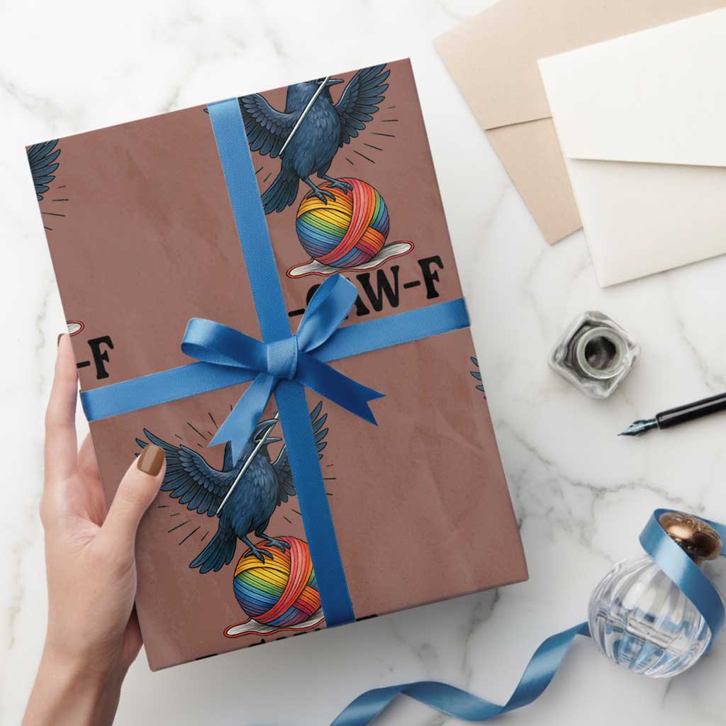 F Caw F I Am Knitting Wrapping Paper Roll Funny Raven Gift For Knitter TS12 Mocha Print Your Wear