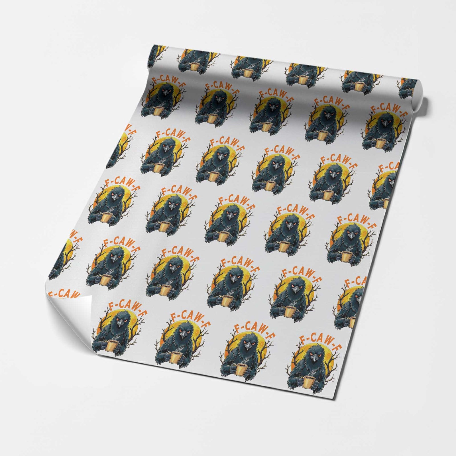 F Caw F Raven Coffee Wrapping Paper Roll Funny Halloween Sarcastic Gothic Bird with Attitude TS02 White Print Your Wear