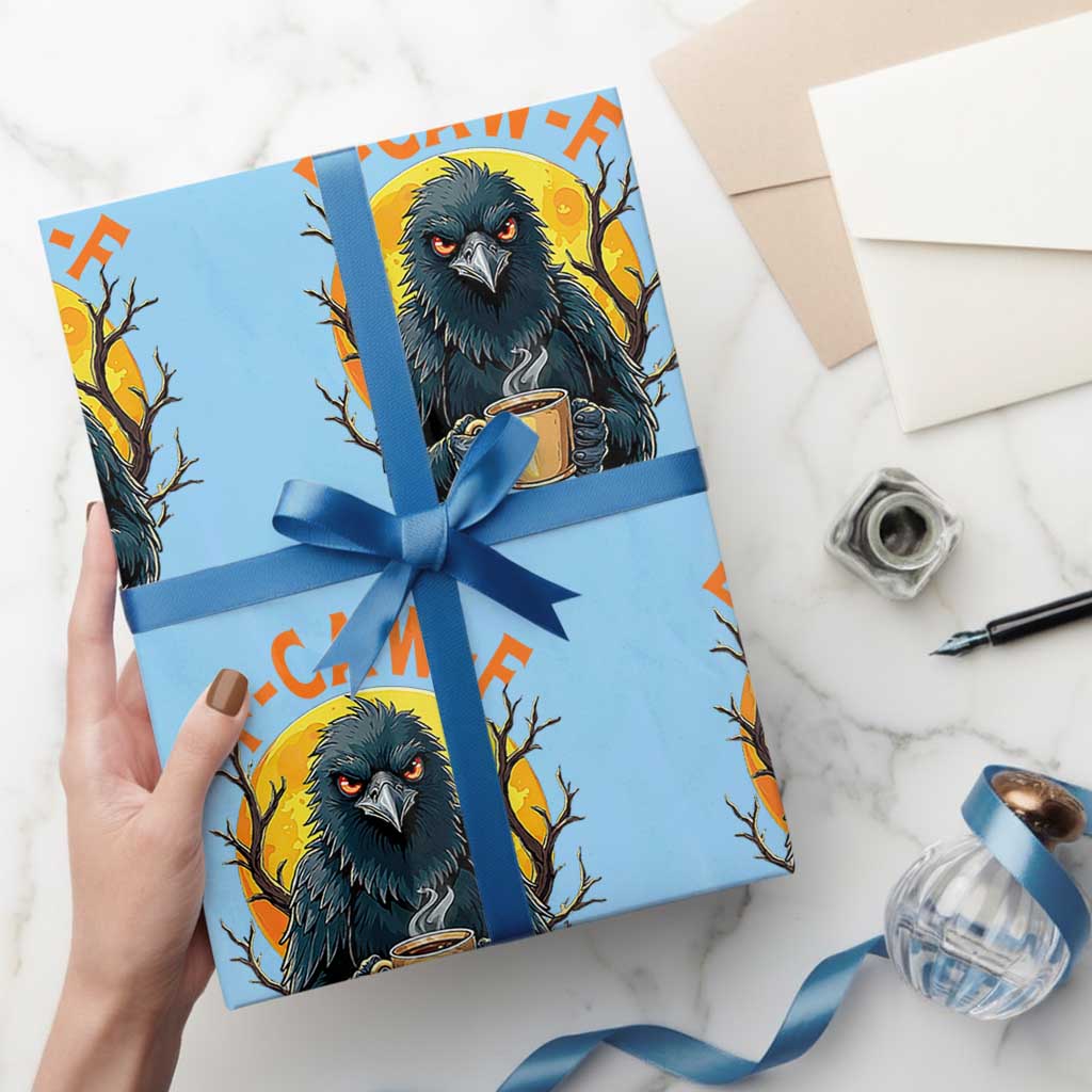 F Caw F Raven Coffee Wrapping Paper Roll Funny Halloween Sarcastic Gothic Bird with Attitude TS02 Light Blue Print Your Wear