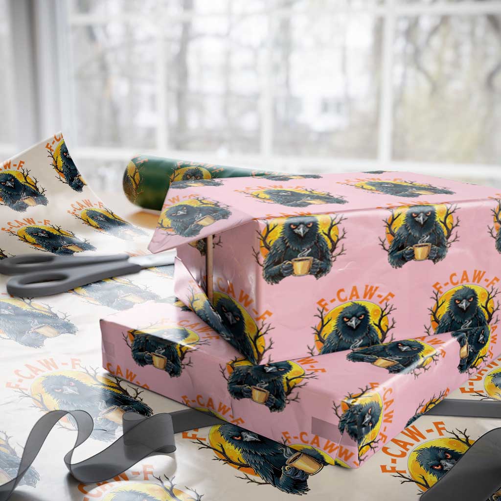 F Caw F Raven Coffee Wrapping Paper Roll Funny Halloween Sarcastic Gothic Bird with Attitude TS02 Light Pink Print Your Wear