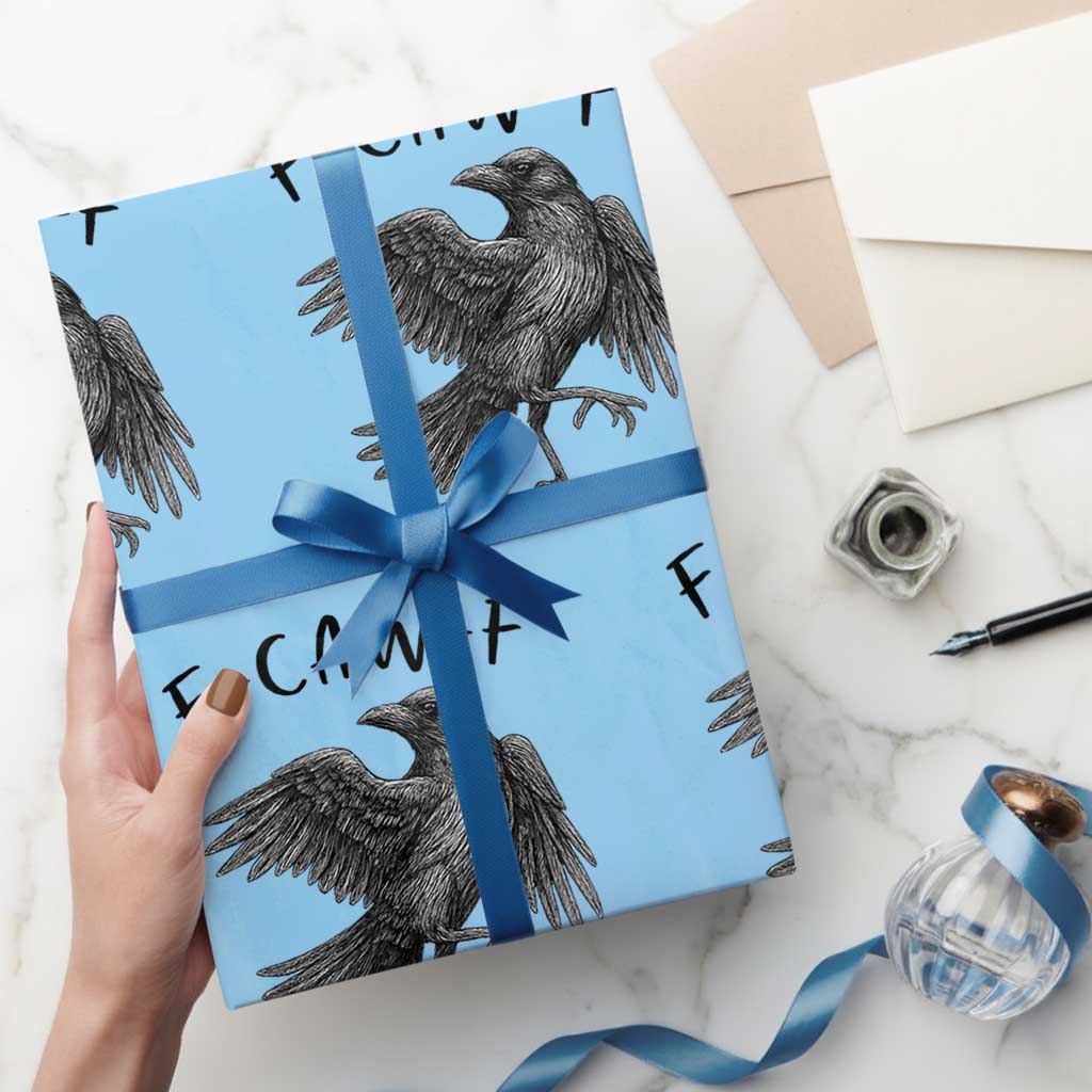 F Caw F Raven Graphic Wrapping Paper Roll Funny Sarcastic Bird with Attitude TS02 Light Blue Print Your Wear