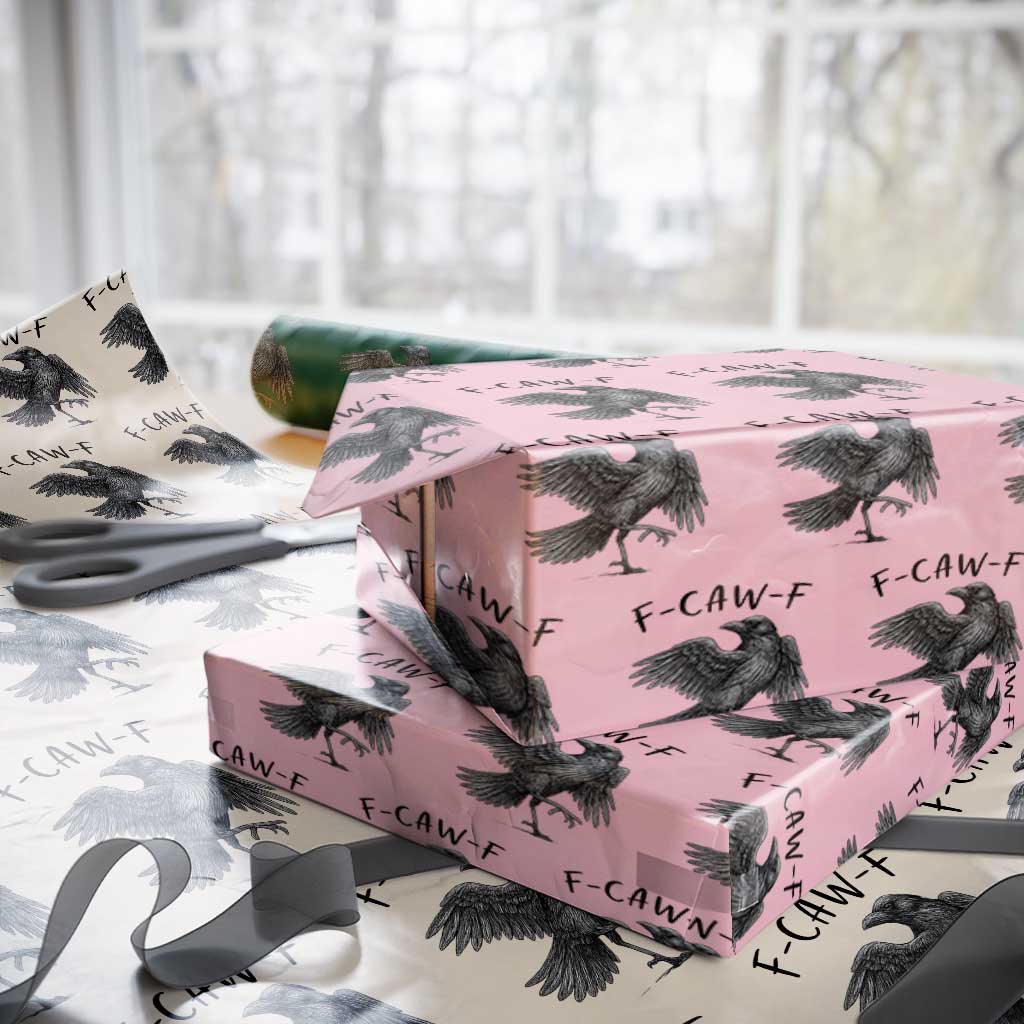 F Caw F Raven Graphic Wrapping Paper Roll Funny Sarcastic Bird with Attitude TS02 Light Pink Print Your Wear