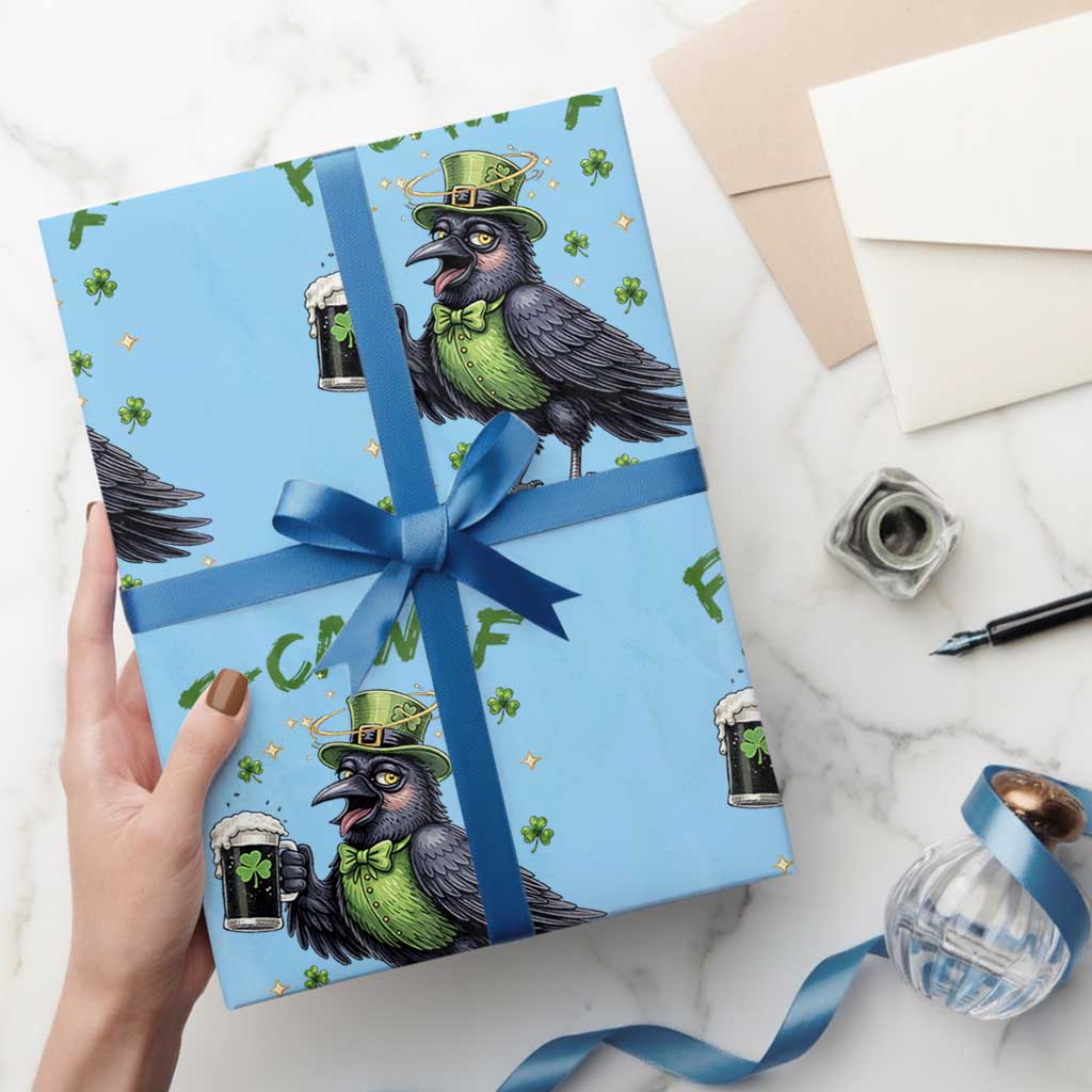 F Caw F Raven Lover Wrapping Paper Roll Funny St Patricks Day Gift TS12 Light Blue Print Your Wear