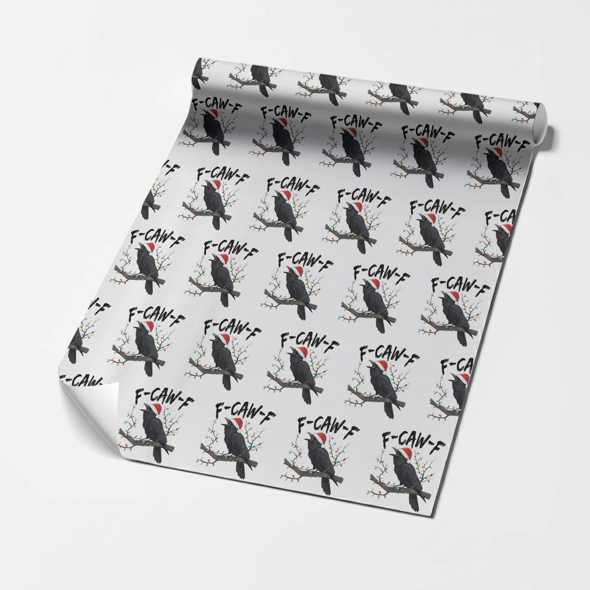 F Caw F Raven Xmas Wrapping Paper Roll Funny Dark Holiday Humor Spooky Season TS02 White Print Your Wear