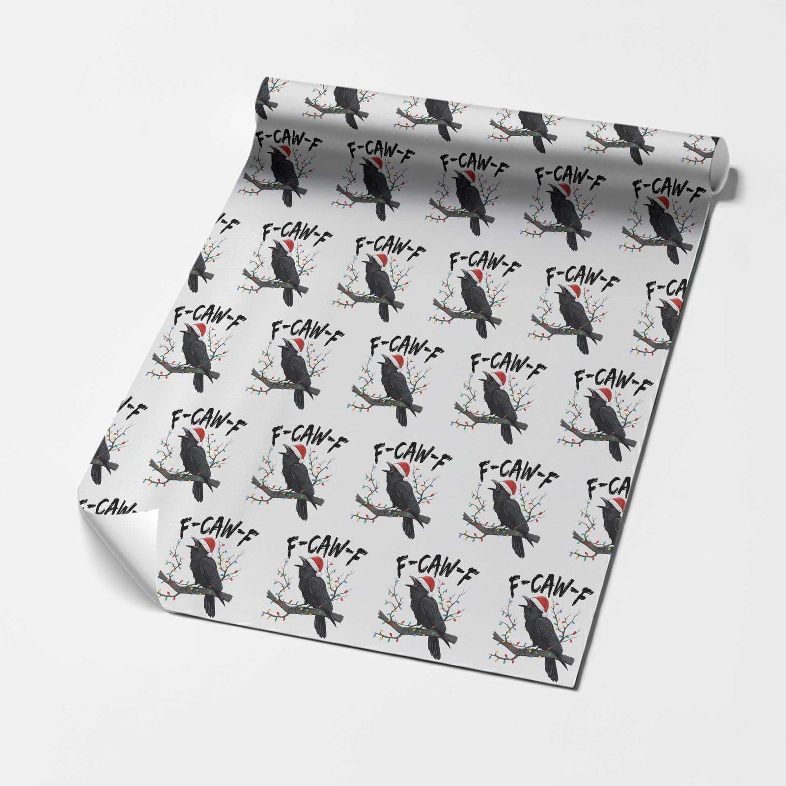 F Caw F Raven Xmas Wrapping Paper Roll Funny Dark Holiday Humor Spooky Season TS02 White Print Your Wear