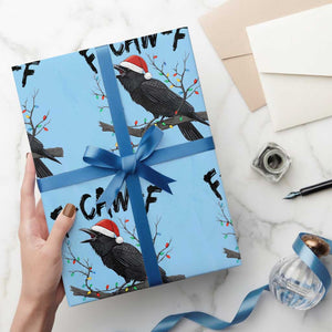 F Caw F Raven Xmas Wrapping Paper Roll Funny Dark Holiday Humor Spooky Season TS02 Light Blue Print Your Wear