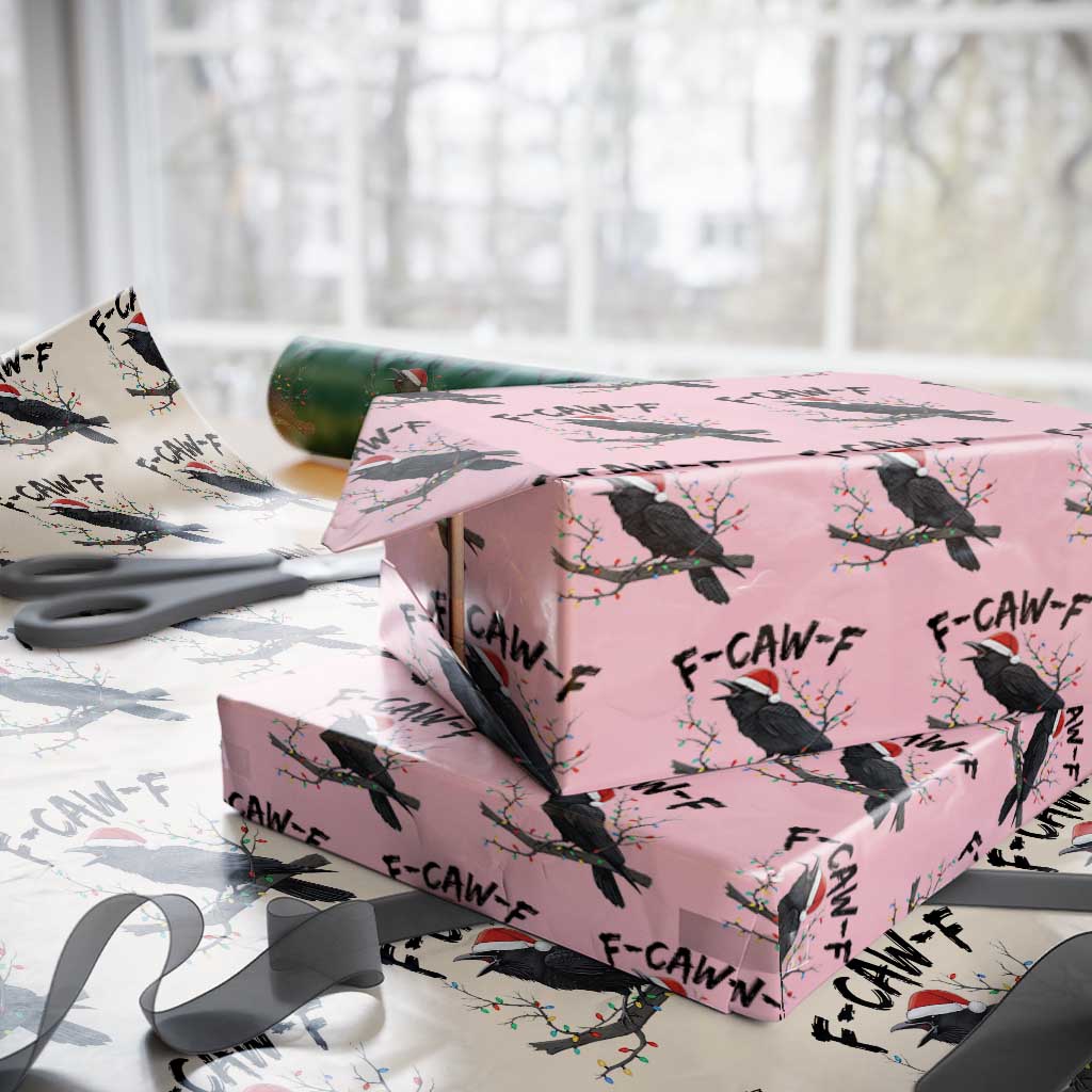 F Caw F Raven Xmas Wrapping Paper Roll Funny Dark Holiday Humor Spooky Season TS02 Light Pink Print Your Wear