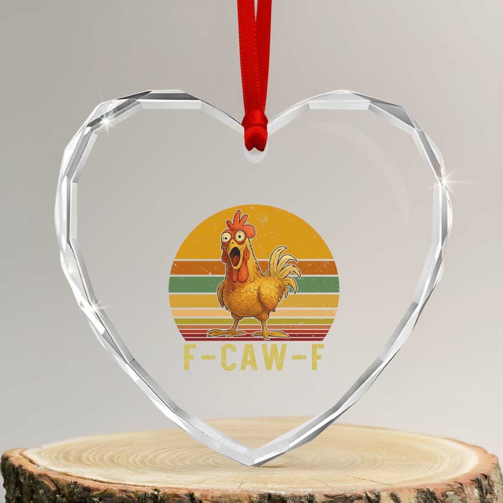 F Caw F Retro Chicken Meme Heart Crystal Glass Ornament Vintage Sunset Poultry Graphic Loud Bird Energy TS02 Transparent Glass 3'' Heart Print Your Wear