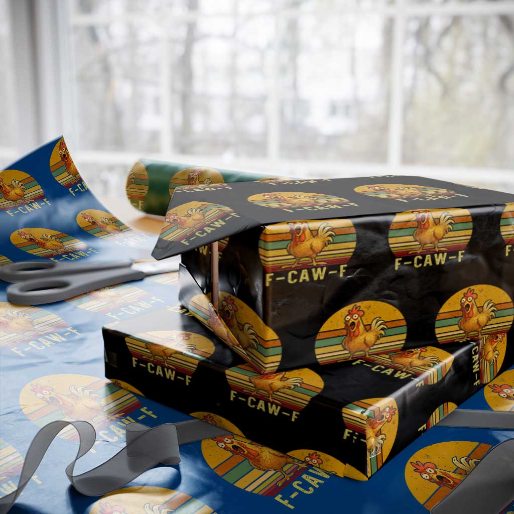 F Caw F Retro Chicken Meme Wrapping Paper Roll Vintage Sunset Poultry Graphic Loud Bird Energy TS02 Black Print Your Wear