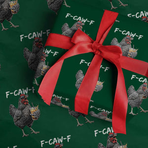 F-CAW-F Sarcastic Chicken Drinking Coffee Wrapping Paper Roll Funny Morning Mood Grumpy Hen Iced Coffee Lover TS02 Green Print Your Wear