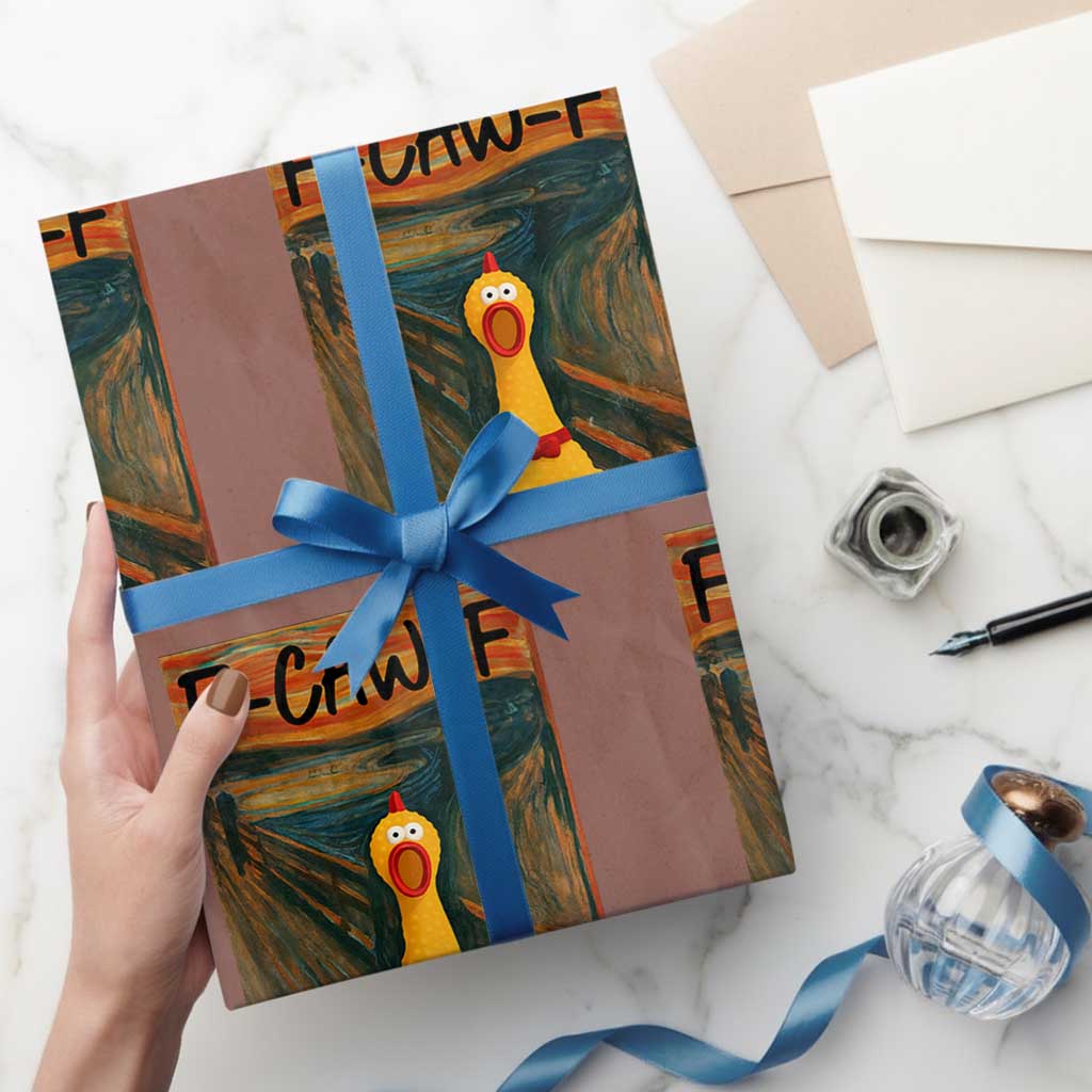 F Caw F Screaming Chicken Wrapping Paper Roll Funny Fawk Off Meme TS10 Mocha Print Your Wear