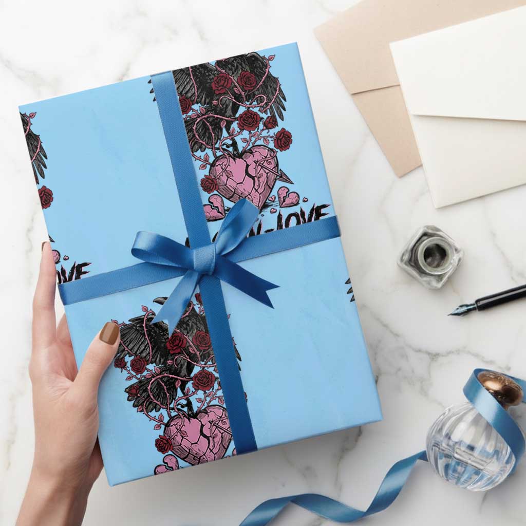F Caw Love Wrapping Paper Roll Funny Anti Valentines Day Gothic Bird Meme TS14 Light Blue Print Your Wear