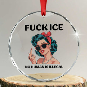 F Ice No Human Is Illegal Crystal Glass Ornament Feminist Pop Art Against Ice Protest Resistance TS02 Transparent Glass 3'' Circle Print Your Wear