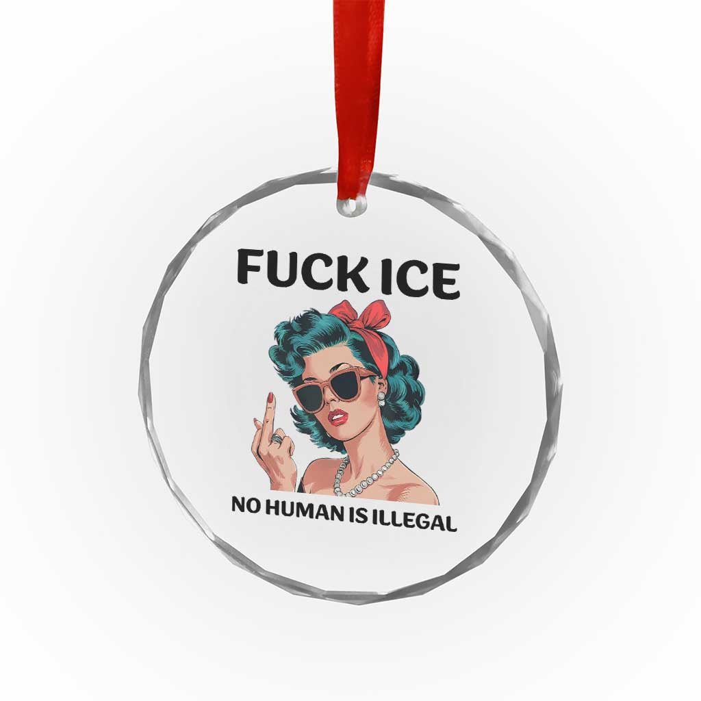 F Ice No Human Is Illegal Crystal Glass Ornament Feminist Pop Art Against Ice Protest Resistance TS02 Print Your Wear