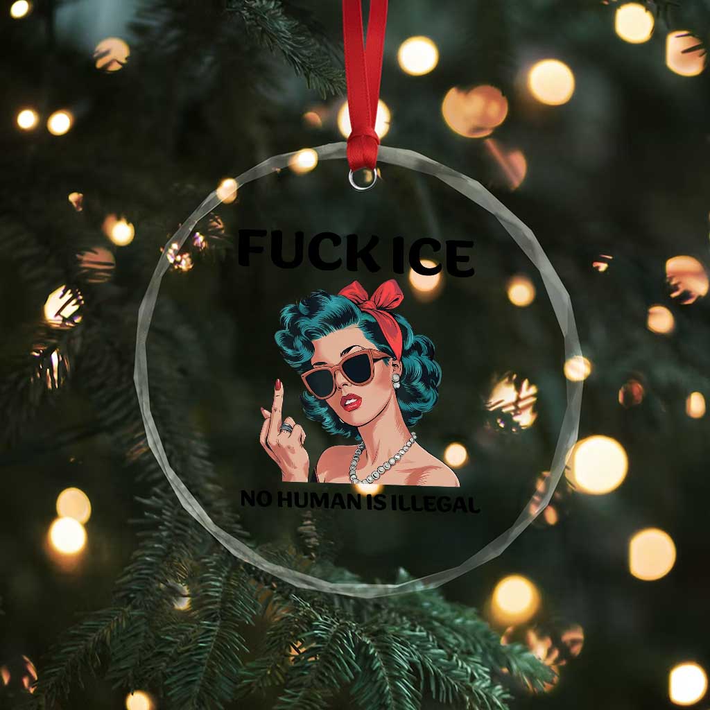 F Ice No Human Is Illegal Crystal Glass Ornament Feminist Pop Art Against Ice Protest Resistance TS02 Print Your Wear