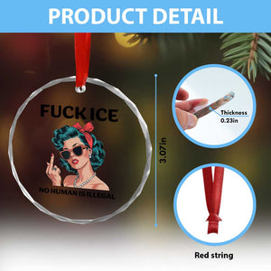 F Ice No Human Is Illegal Crystal Glass Ornament Feminist Pop Art Against Ice Protest Resistance TS02 Print Your Wear