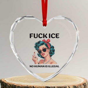 F Ice No Human Is Illegal Heart Crystal Glass Ornament Feminist Pop Art Against Ice Protest Resistance TS02 Transparent Glass 3'' Heart Print Your Wear