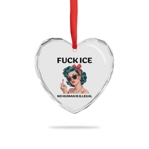 F Ice No Human Is Illegal Heart Crystal Glass Ornament Feminist Pop Art Against Ice Protest Resistance TS02 Print Your Wear