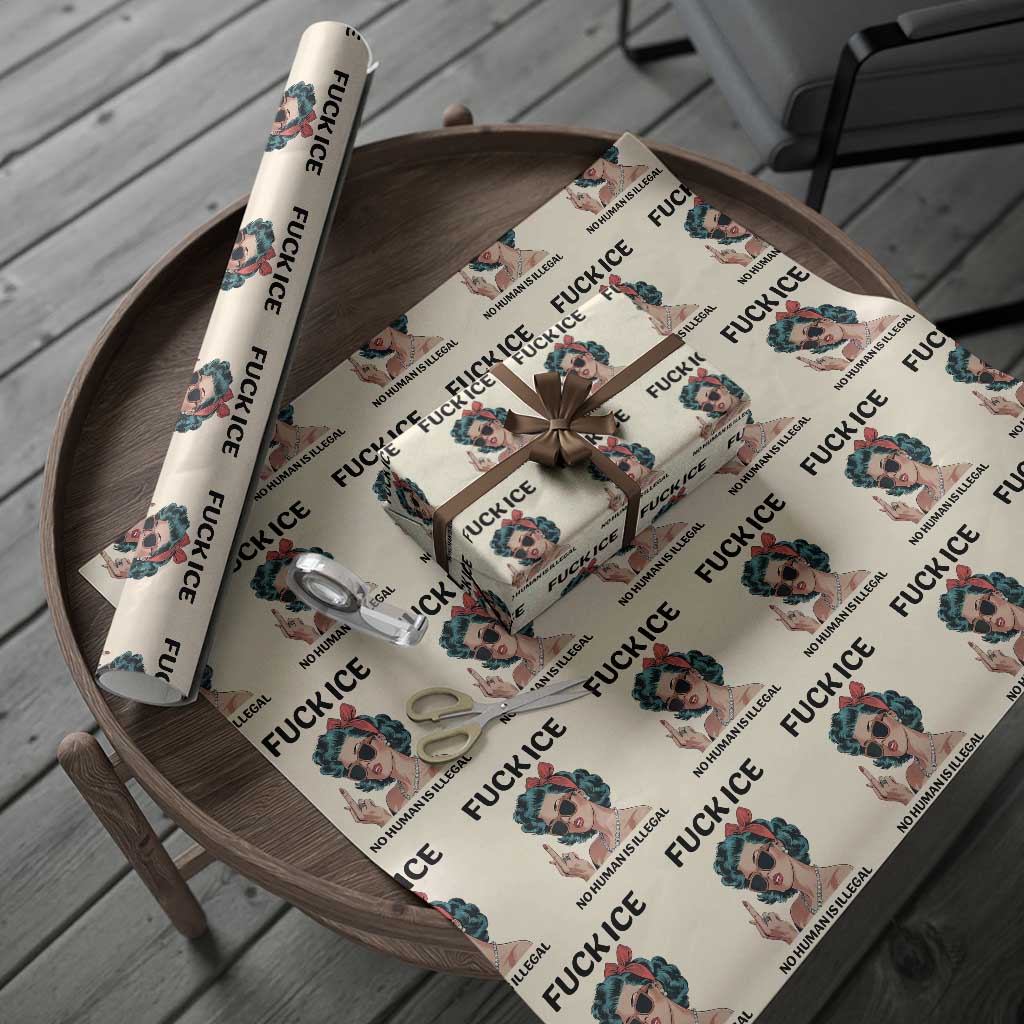 F Ice No Human Is Illegal Wrapping Paper Roll Feminist Pop Art Against Ice Protest Resistance TS02 Beige Print Your Wear