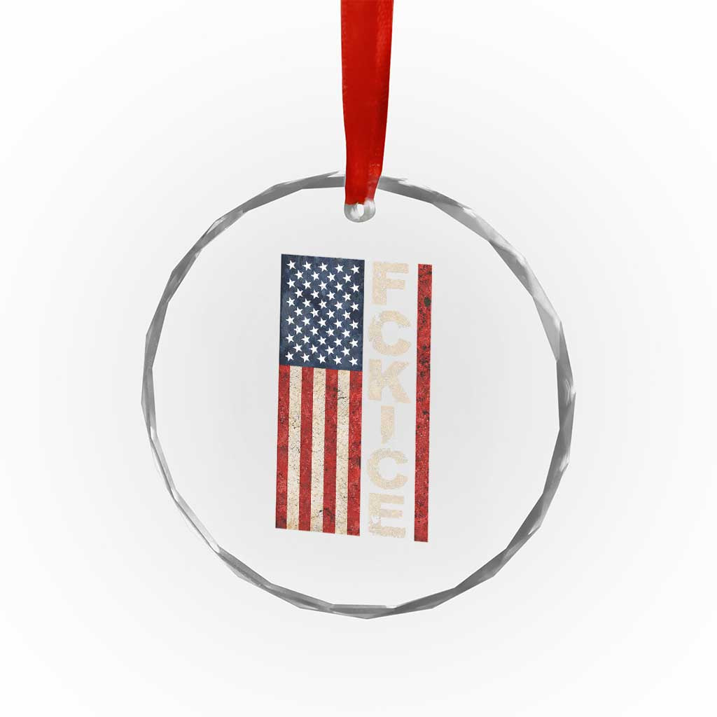 F Ice Retro Distressed American Flag Crystal Glass Ornament Patriotic Against Ice Justice Protest Resistance TS02 Print Your Wear