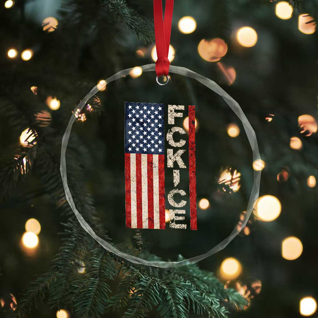 F Ice Retro Distressed American Flag Crystal Glass Ornament Patriotic Against Ice Justice Protest Resistance TS02 Print Your Wear