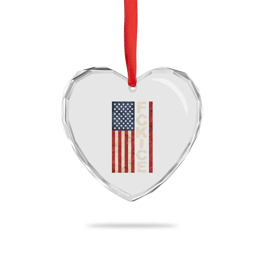 F Ice Retro Distressed American Flag Heart Crystal Glass Ornament Patriotic Against Ice Justice Protest Resistance TS02 Print Your Wear