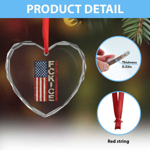 F Ice Retro Distressed American Flag Heart Crystal Glass Ornament Patriotic Against Ice Justice Protest Resistance TS02 Print Your Wear