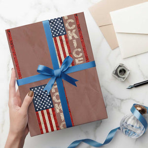 F Ice Retro Distressed American Flag Wrapping Paper Roll Patriotic Against Ice Justice Protest Resistance TS02 Mocha Print Your Wear