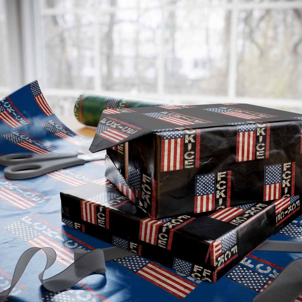 F Ice Retro Distressed American Flag Wrapping Paper Roll Patriotic Against Ice Justice Protest Resistance TS02 Black Print Your Wear
