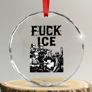F Ice Riot Protest Graphic Crystal Glass Ornament Political Resistance Against Ice Violence TS02 Transparent Glass 3'' Circle Print Your Wear