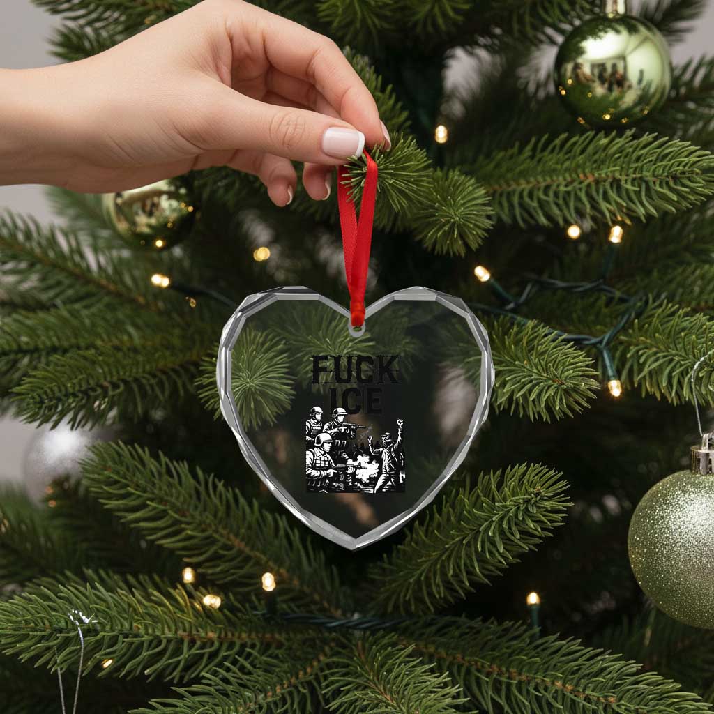 F Ice Riot Protest Graphic Heart Crystal Glass Ornament Political Resistance Against Ice Violence TS02 Print Your Wear