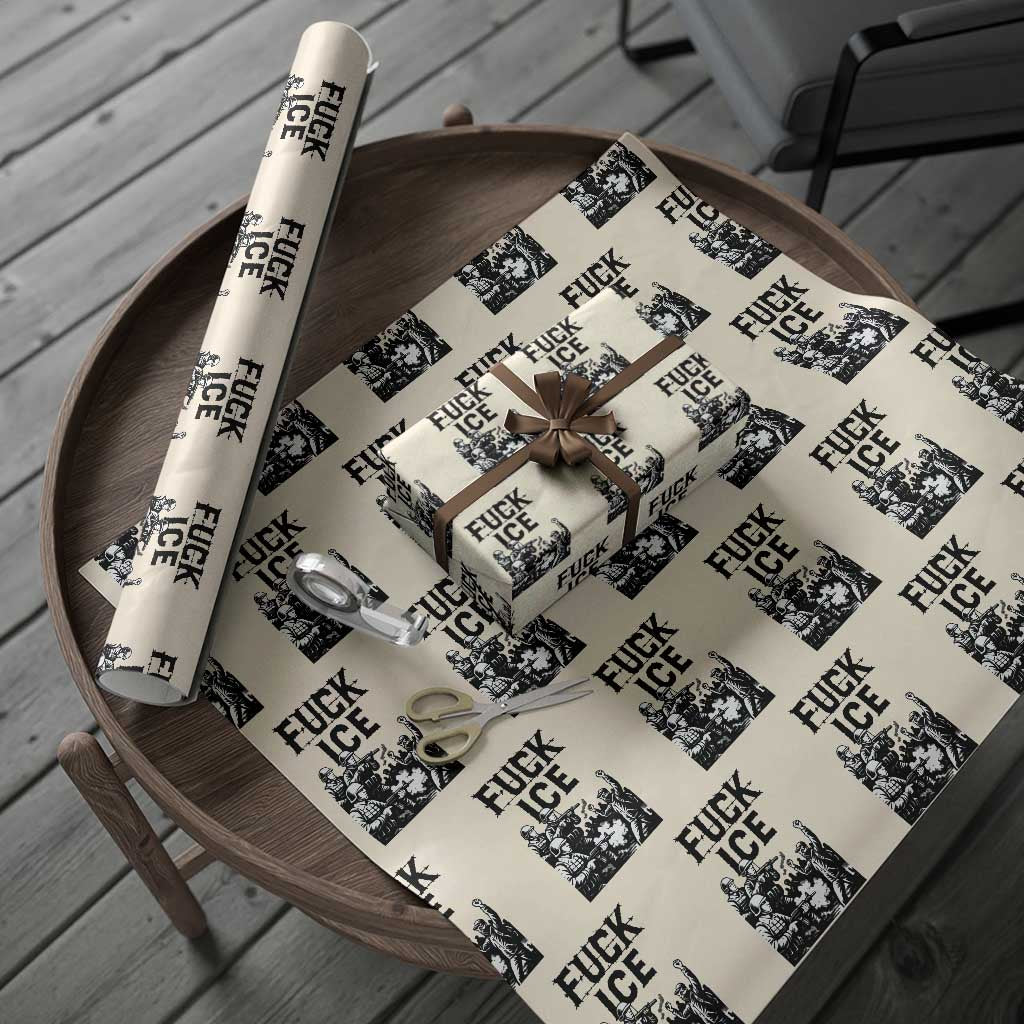 F Ice Riot Protest Graphic Wrapping Paper Roll Political Resistance Against Ice Violence TS02 Beige Print Your Wear