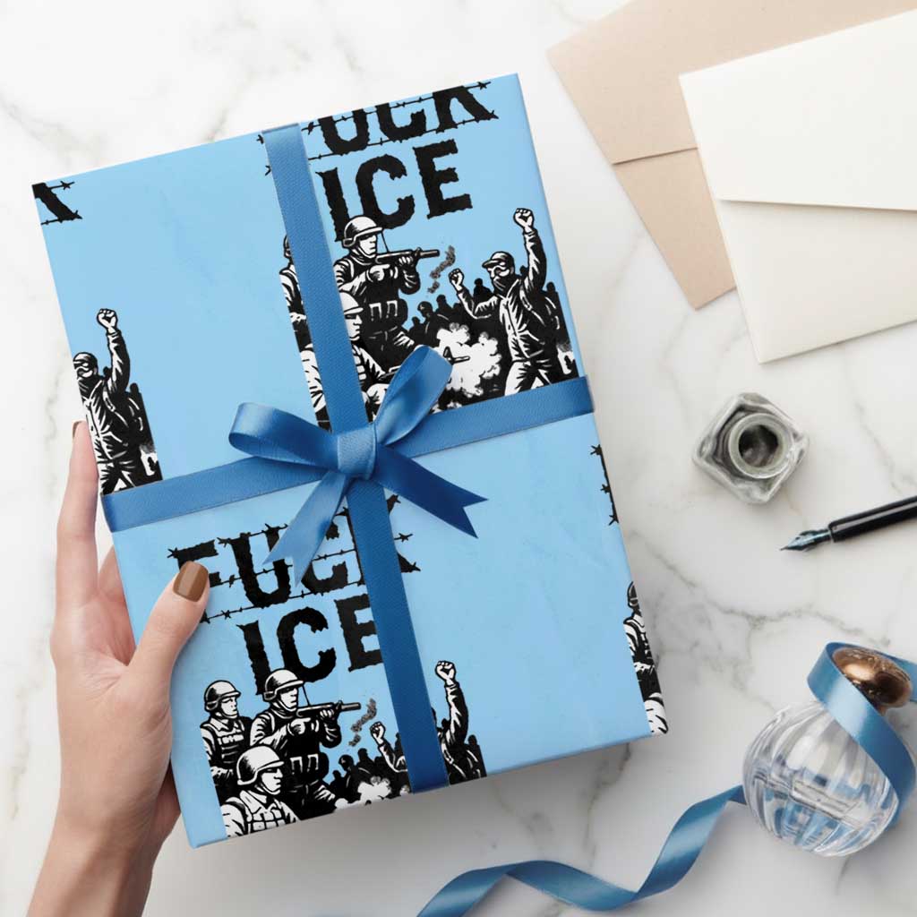 F Ice Riot Protest Graphic Wrapping Paper Roll Political Resistance Against Ice Violence TS02 Light Blue Print Your Wear